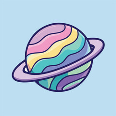 Whimsical Pastel Planet with Ring Cartoon Illustration Mug.eps