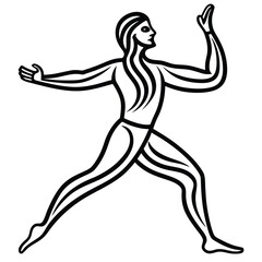 Abstract line art drawing of a stylized female figure in motion