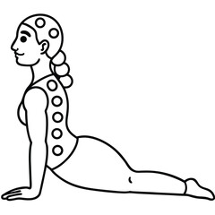 Woman in upward-facing dog yoga pose, black and white line art