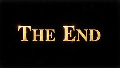 Classic "The End" title card in elegant vintage font over black background with film grain and scratches. Old Hollywood cinematic finale.