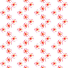 Pink plumeria flower seamless pattern. Hand painted watercolor illustration on white. Ideal for spa branding, tropical packaging, summer wedding decor, textile design, greeting cards. Vertical