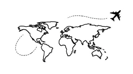 Aviation Route Concept Connecting Global Destinations on World Map Outline