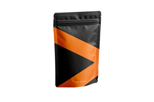 Black and orange stand up pouch mockup PNG Image