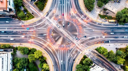 Urban traffic flow and smart city connectivity aerial view city intersection modern infrastructure dynamic environment