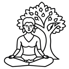 Woman meditating peacefully under a tree, a serene and tranquil scene