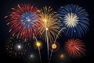 Naklejka premium Colorful fireworks display of various colors on black background stock photo