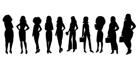 Silhouette Collection of Diverse Professional Woman Posing Characters Illustration
