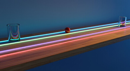 Glowing lights on wooden shelf