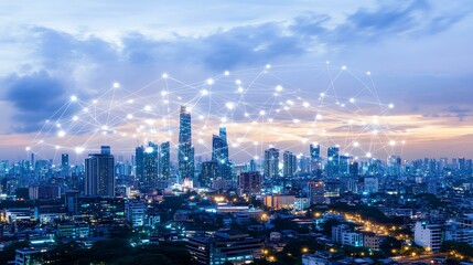 Obraz premium Smart city connectivity revolutionizes urban living in modern metropolis a technological transformation