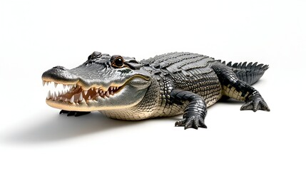 Fototapeta premium Alligator, open mouth, studio, white, reptile