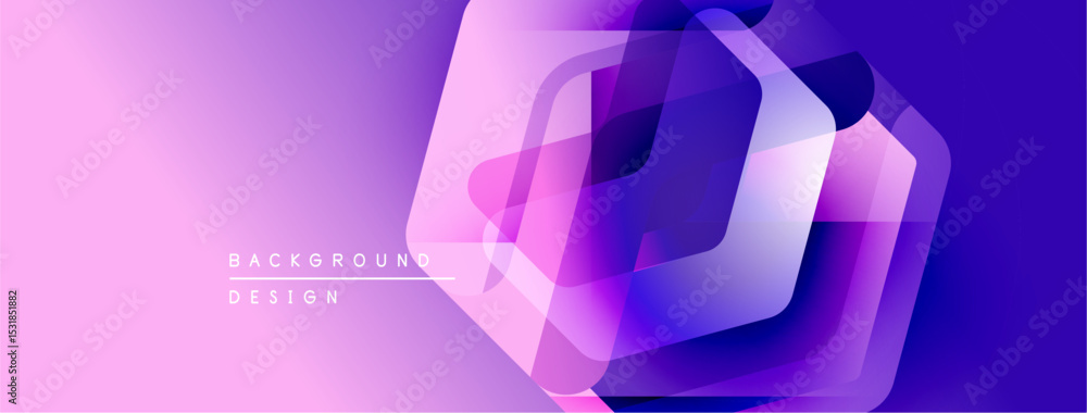 Poster abstract geometric design. hexagons overlap, creating vibrant purple, blue gradients. modern backgro