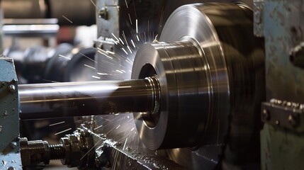 Close-up of internal turning operation on a lathe, showcasing a cutting tool shaping the inner diameter of a metal pipe or cylinder