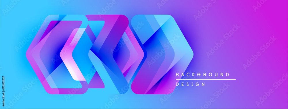 Poster abstract geometric shapes overlap, creating vibrant blue, purple gradients. modern design element fo