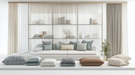 Elegant Living Room Interior with Stylish Pillows and Decorative Elements