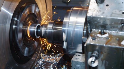 Close-up of internal turning operation on a lathe, showcasing a cutting tool shaping the inner diameter of a metal pipe or cylinder