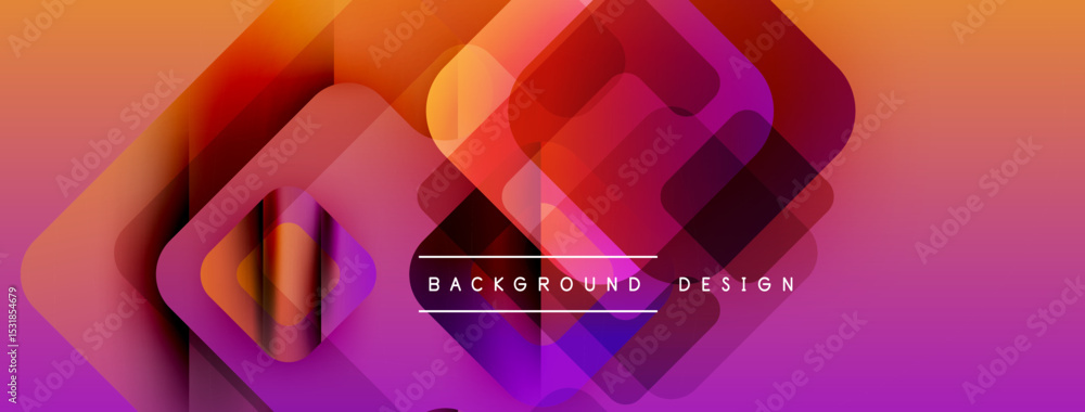 Aufkleber Abstract geometric shapes overlap, creating vibrant gradient background. Warm colors dominate, transitioning from orange to purple. Modern design element.