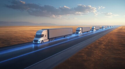 Autonomous truck convoy on a desert highway