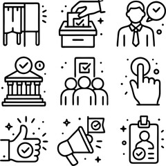 line art of voting and political election, ballot box democratic proses set icon  