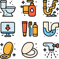 set icon for toilet hygiene, plumbing, soap, and closet, soap