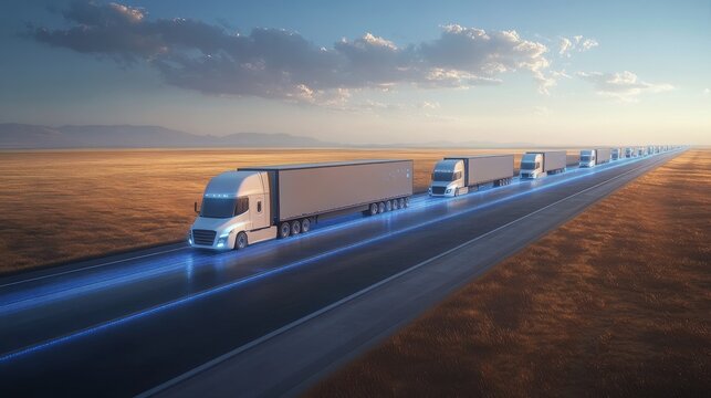 Autonomous truck convoy on a desert highway