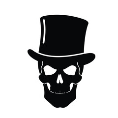 Skull in top hat, black and white illustration