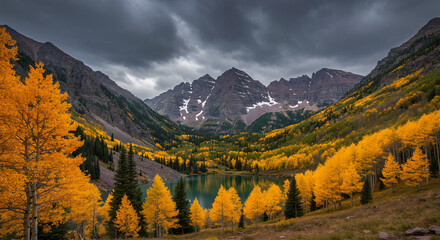 Colorado Day Beauty – Autumn Glory at Maroon Bells with Golden Aspens and Majestic Peaks