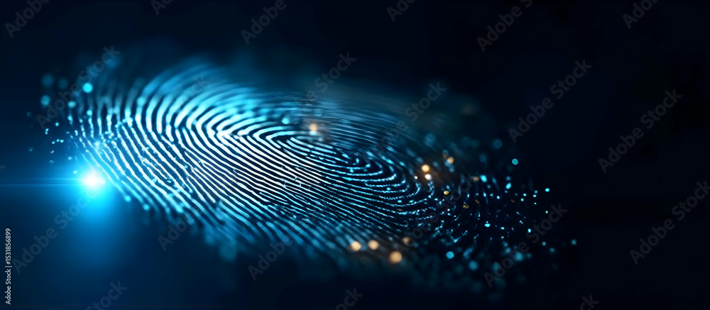 Poster a digital representation of a fingerprint illustrating advanced technology and security concepts.