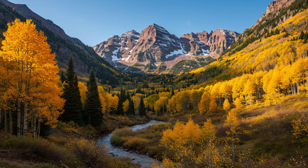 Colorado Day Beauty – Autumn Glory at Maroon Bells with Golden Aspens and Majestic Peaks