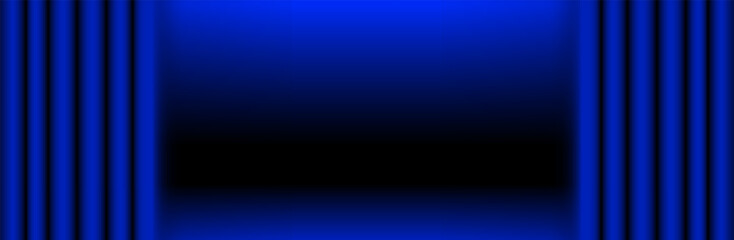 Dark blue stage theater background, exhibition stage, exhibition with blue curtain, modern vector, presentation banner