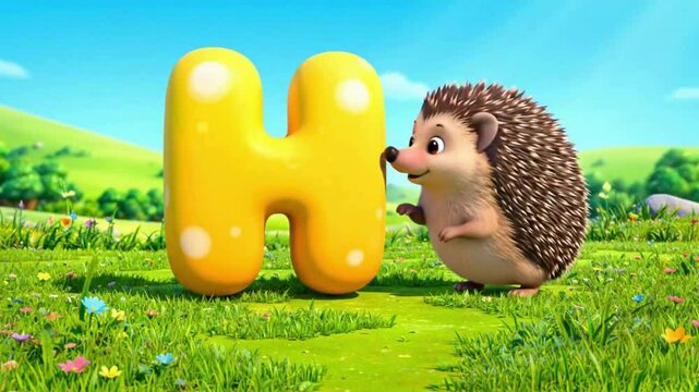 3D Animated Letter H with Cartoon Hedgehog &ndash; Colorful Educational Alphabet Animation for Children, Toddler Learning Video, Cute Animal Clip with Bright Background, No Sound