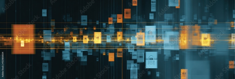 Fototapete security system intercepting phishing signals in a digital grid with clear space on the right side