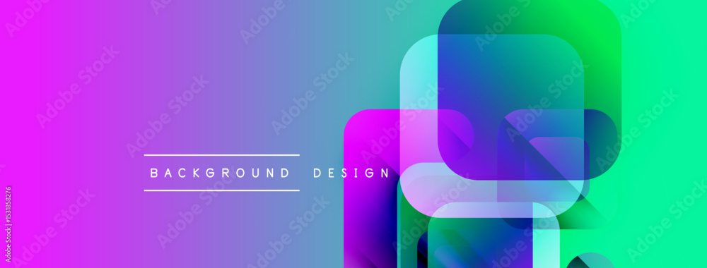 Poster abstract vibrant gradient shapes overlap. modern design features purple, blue, green hues. text read