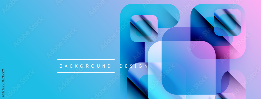 Aufkleber Abstract geometric shapes overlap vibrant blue, purple gradients. Modern design elements create dynamic visual texture. Background text reads background design.