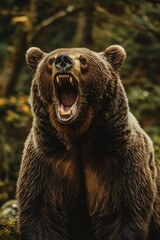 Fototapeta premium Angry bear roars in forest
