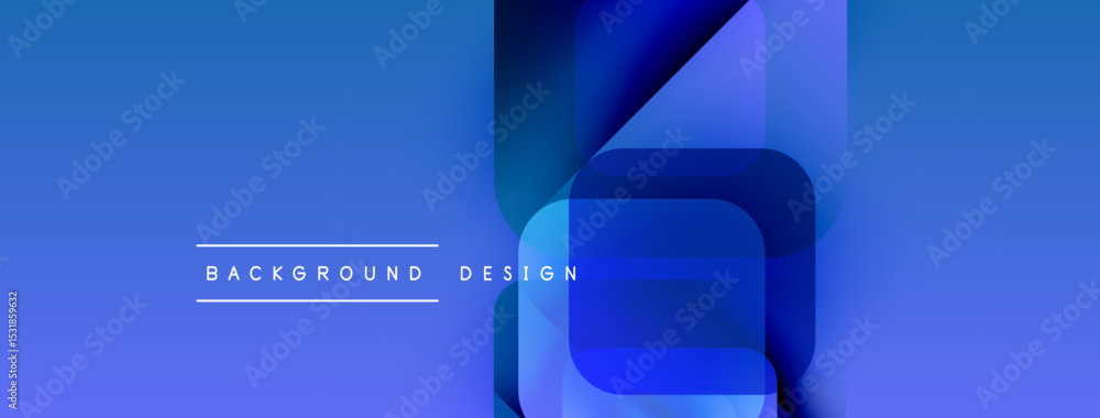 Aufkleber Abstract blue background. Overlapping squares create dynamic visual effect. Modern design elements suggest technology, innovation. Simple text labels bottom center.