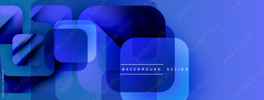 Poster Abstract blue squares overlap, creating dynamic visual effect. Modern design suitable for backgrounds, banners, presentations.