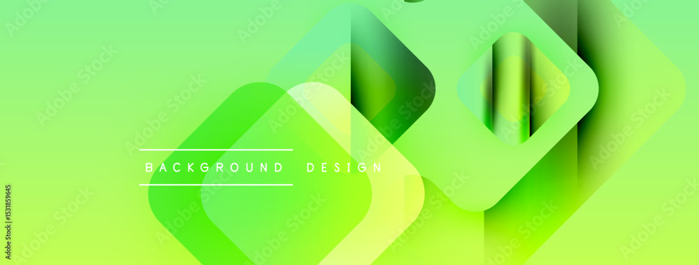 Aufkleber Abstract green gradients form overlapping squares. Text reads background design. Modern, vibrant visual composition.