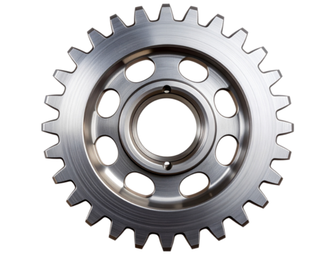 Top View of Polished Industrial Gear with Glossy Finish, PNG Transparent
