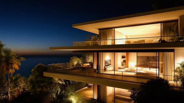 Coastal Modern Mansion at Dusk