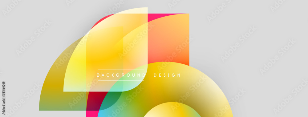 Poster abstract colorful shapes overlap, creating dynamic background. bright gradients blend, offering mode