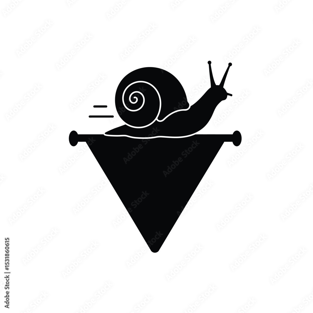 Poster fast snail on triangular sign abstract design