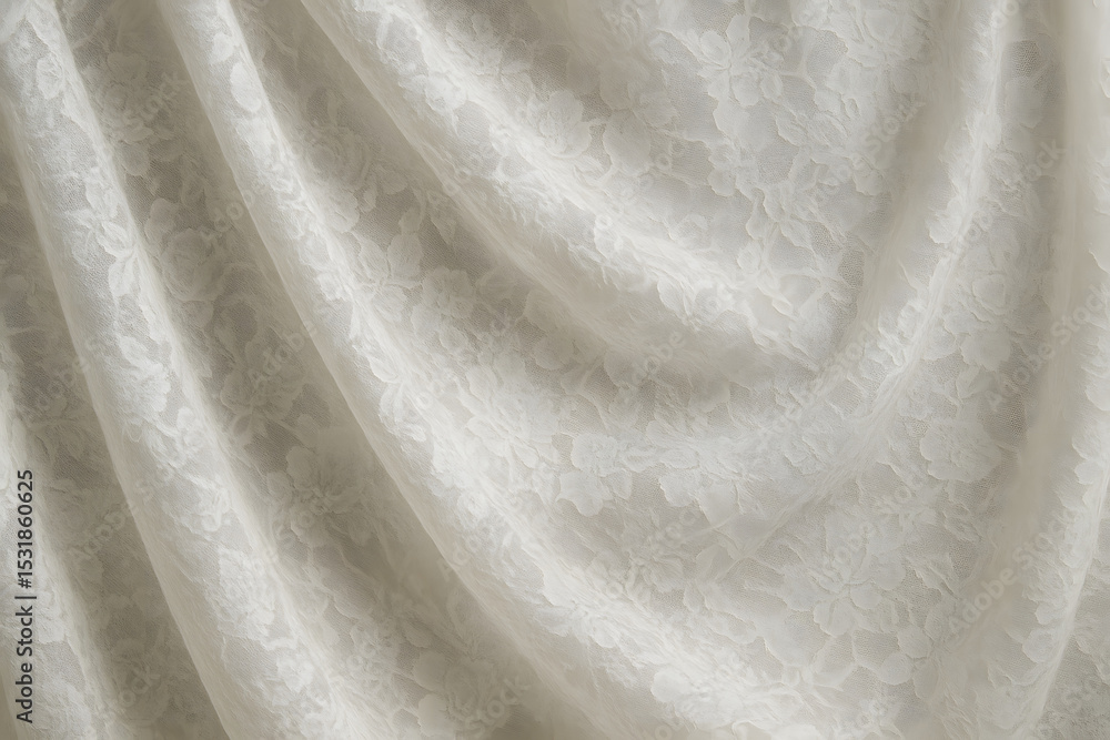 Poster creamy draped fabric: elegant off-white fabric with subtle embossed pattern, softly draped to create