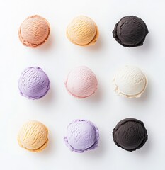 ice cream cones in different colors and shapes isolated on white background, collection of colorful waffle cones