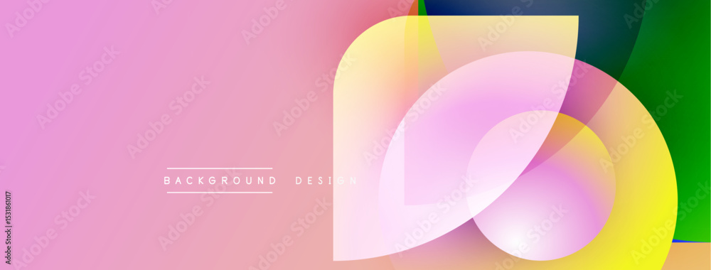 Aufkleber Abstract pink background features overlapping colorful shapes. Modern design elements create dynamic visual effect. Simple text reads background design.
