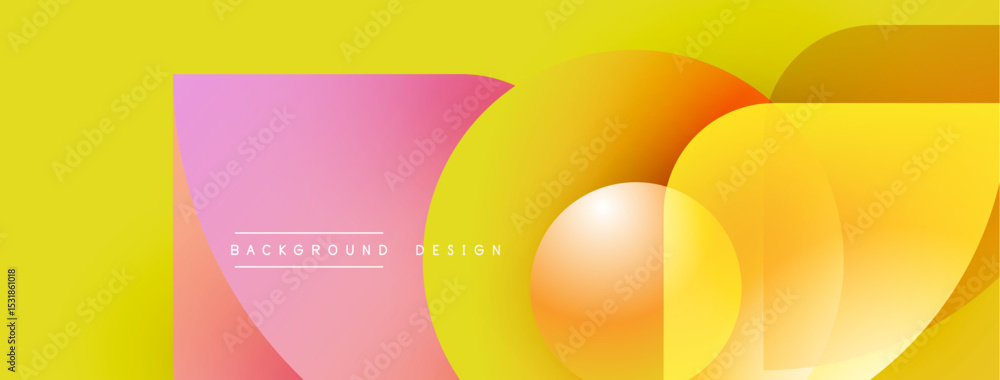 Poster Abstract vibrant design features overlapping colorful circles, gradients, yellow backdrop. Text reads background design. Modern, dynamic composition.