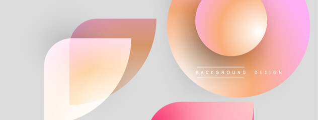 Abstract shapes overlap, creating soft gradients. Light colors dominate design, offering modern aesthetic. Minimalist style, clean lines present.