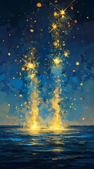 Meteor and ocean outdoor scenery illustration poster background