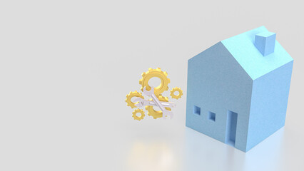 The Blue House and Gear for  fix or repair concept 3d Rendering.