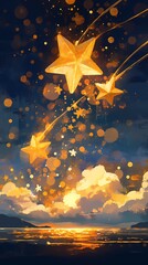 Meteor and ocean outdoor scenery illustration poster background