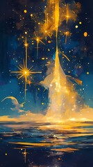 Meteor and ocean outdoor scenery illustration poster background